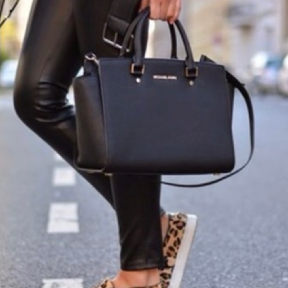 MICHAEL KORS Selma Black Saffiano Leather Satchel